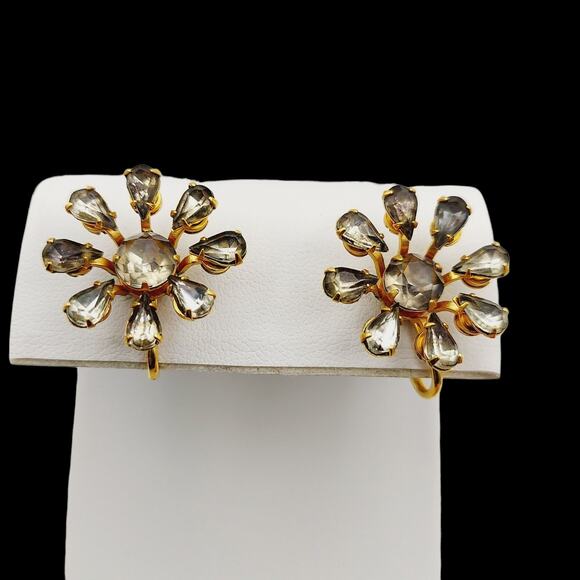 Vintage Bugbee Niles Atomic Star Screw Back Earrings BN Gold Tone Flower MCM - Picture 4 of 13